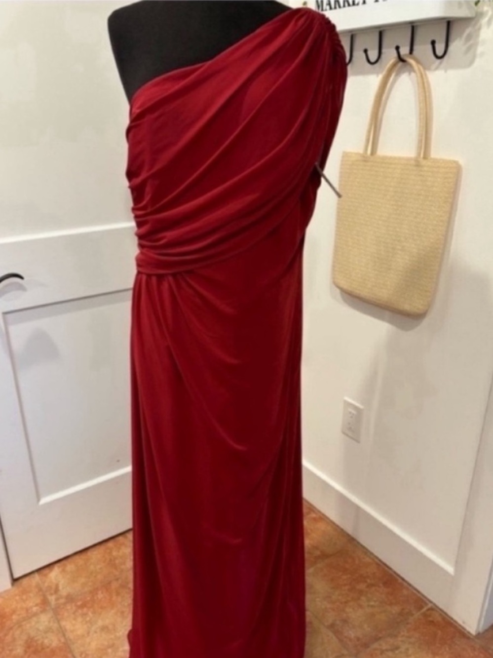 Dessy Collection NEW Burgundy One Shoulder Gown Draped Ruching Womens Size 22